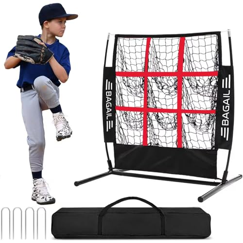 Baseball & Softball Pitching Net with 9 Pockets - Black+Red Training Target