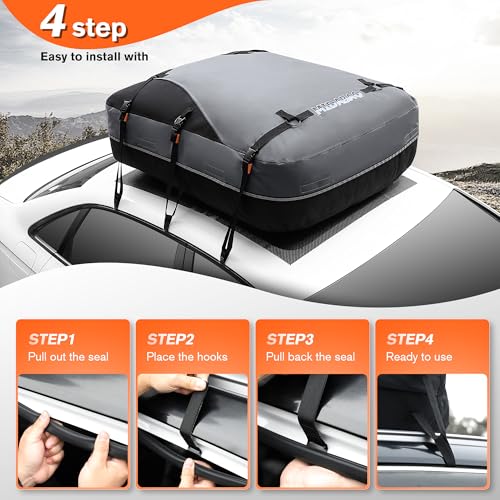 Waterproof Rooftop Cargo Carrier Bag 21 Cu Ft Universal Fit with Anti-Slip Mat