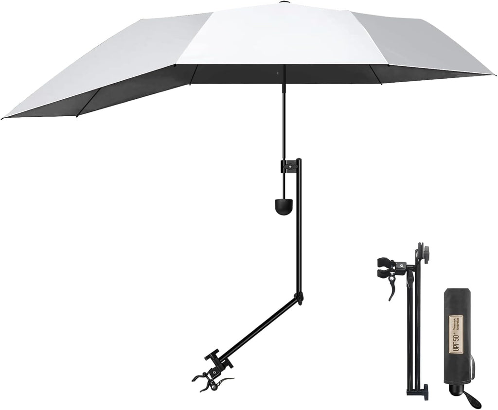 UPF 50+ Chair Umbrella by [Brand Name] - Portable Sun Shade with Secure Clamp & 360° Swivel for Ultimate Protection
