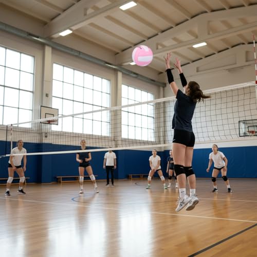 Size 5 Volleyball with Air Pump - White & Pink PVC Indoor Outdoor Training Ball