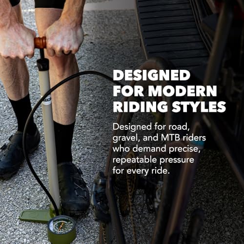 Bike Floor Pump with Steel Construction & Wood Handle, 120 PSI - Universal Compatibility