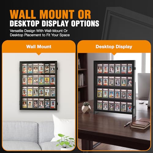 NicheTekk Wall-Mounted Baseball Card Display Case with UV Protection - Holds 24 Cards