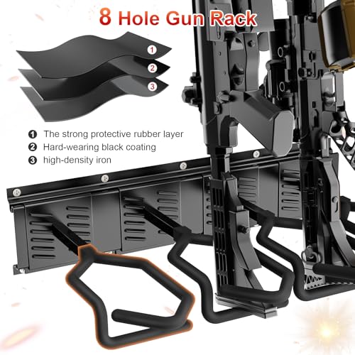 8-Slot Heavy Duty Wall Gun Rack for Rifles & Shotguns - Secure Display