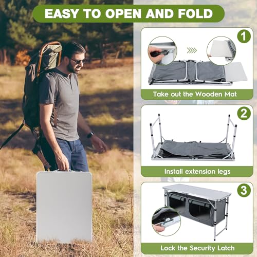 Pnbfhn Outdoor Folding Camping Table with Storage Organizer - Grey