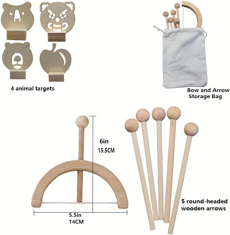 Wooden Kids Bow and Arrow Set by [Brand Name] - Safe Indoor/Outdoor Archery Toy for Ages 3+ | Includes 5 Arrows, 4 Targets, Cotton Quiver