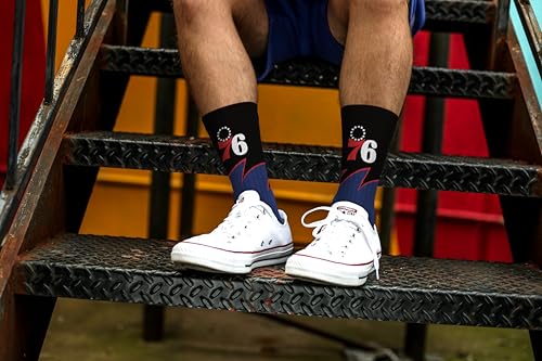 NBA Crew Socks - Philadelphia 76ers Black Wave Large Unisex Sports Team Fanwear