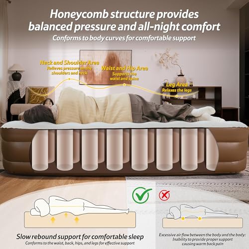 17.7in Queen Inflatable Air Mattress with Rechargeable Pump, Portable Blow-up Bed