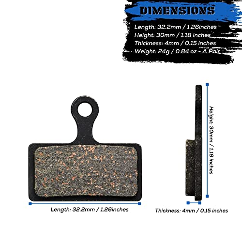 Semi-Metallic Bicycle Brake Pads for Shimano XT, XTR, SLX, Deore, Alfine - 2 Pairs