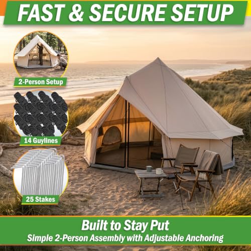 16x16ft Family Camping Tent - Water-Resistant Glamping Bell Yurt with Breathable Design