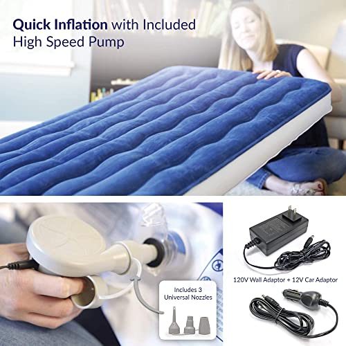 Blue 13-Inch Twin Size Kids Inflatable Travel Bed with Safety Bumper & High-Speed Pump
