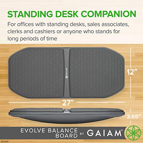 Gaiam Evolve Balance Board for Standing Desk - Grey/Black Anti-Fatigue Wobble Board for Office & Home