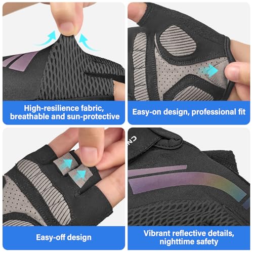Kids Cycling Gloves for Boys and Girls, Half-Finger Padded Glove, Black, Large