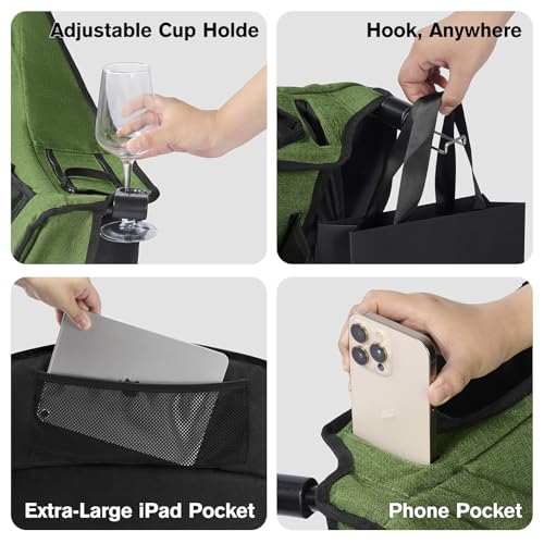 Coldbee Oversized Green Camping Chair with Padded Headrest & Cooler, Heavy Duty 500lb Capacity