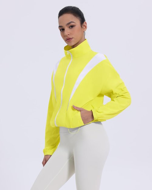 Locachy Women's Athletic Workout Jacket - Lightweight Cropped Full Zip with Stand Collar | Perfect for Running & Hiking