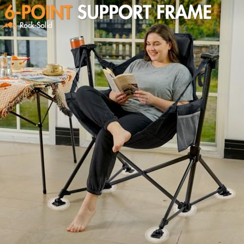 Outdoor Hammock Camping Chair Heavy Duty 400lbs with Mesh Seat & Adjustable Recline - Black Variation 1