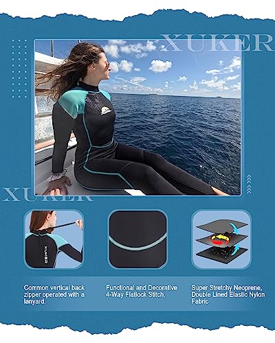 Blue 2mm Women's Wetsuit with Back Zip - Full Body Diving Suit, Medium