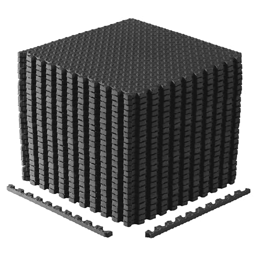 CAP Diamond Black Interlocking Foam Gym Floor Tiles - 24 Pack, 3/4" Thick EVA Mats