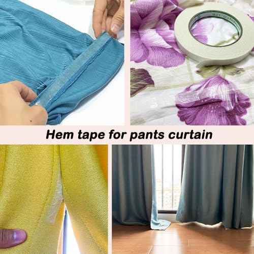 Skiennix Double-Sided Fabric Tape - 1/2 Inch x 100 Ft Clear Self-Adhesive Hemming Tape for Curtains, Clothing & Crafts