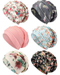 Geyoga 6 Pieces Chemo Headwear Caps for Women - Warm Color, Floral Style