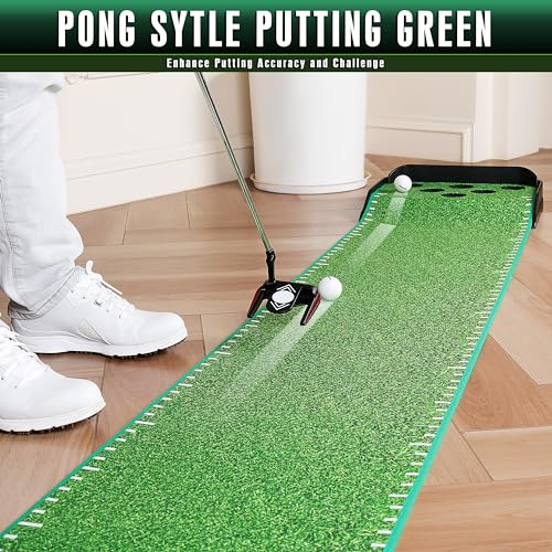 CHAMPKEY Indoor Golf Putting Green with Pong Game Lite Version - 9.9ft Practice & Social Fun