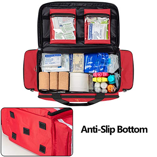 Red Trauma Bag with Dividers & Pockets – Emergency First Aid Kit, Heavy-Duty Medical Bag