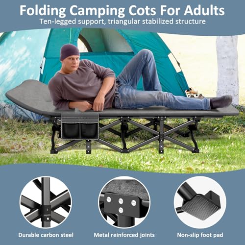 Mopaicot Portable Camping Cot with Mattress & Pillow, Folding Bed for Adults