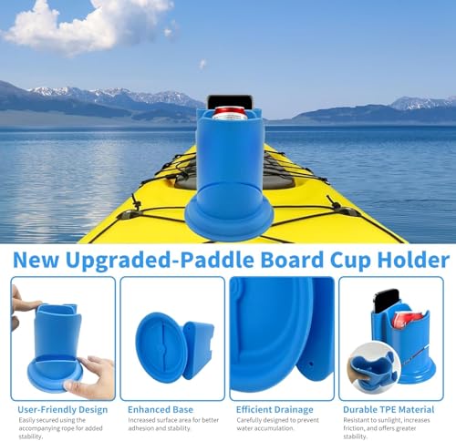 Black Paddle Board Cup Holder - No-Spill Elastic Drink & Phone Mount for SUP & Kayak