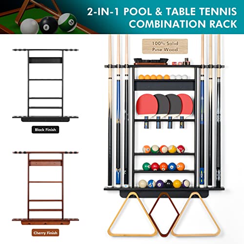 2-in-1 Wall Mount Pool Cue and Ping Pong Paddle Storage Rack - Black