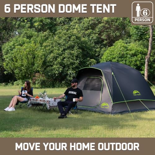 Black 6-Person Dome Camping Tent with Rainfly, Spacious & Waterproof