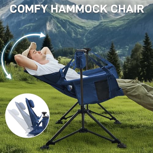 Ever Advanced Blue Oversized Padded Camping Swing Chair with Cup Holder, Supports Up to 400lbs