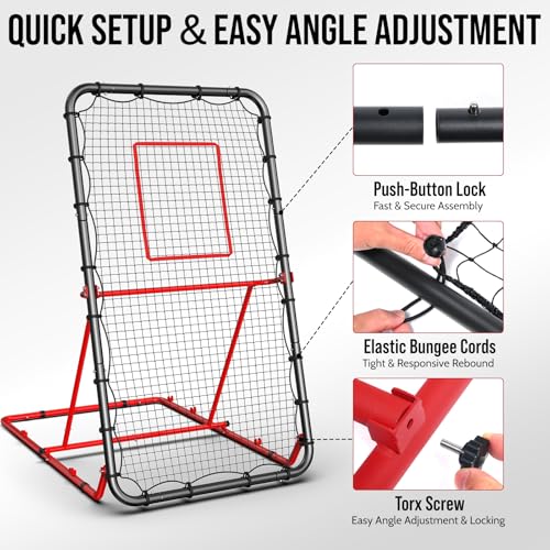 Volleyball Rebounder Net 4x7FT with Heavy-Duty Stability Base - Red & Black