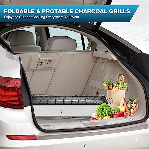Portable Charcoal Grill with Stand - 32 Inch Outdoor BBQ, Folding Legs, Stainless Steel
