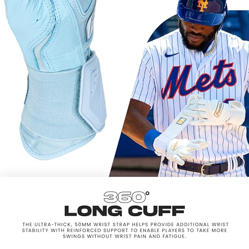 Carolina Blue Adult Medium Batting Gloves with Powerstrap - Baseball & Softball