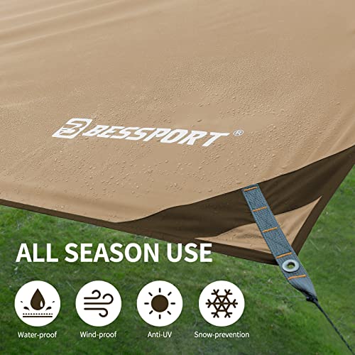 Khaki Camping Tarp 16x9.8ft with Poles Waterproof Rain Fly for Outdoor Travel