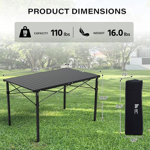 OUTSIDER Black Roll-Up Aluminum Camping Table for 4-6 People