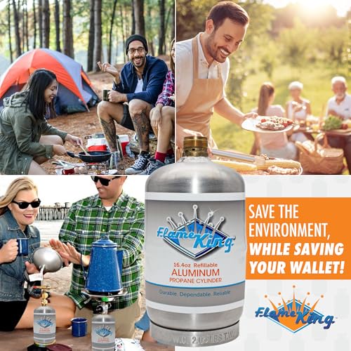Flame King Aluminum Propane Cylinder Tank 1LB Refillable, Corrosion-Resistant, Camping & Small Appliances