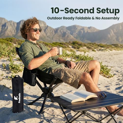 Feelnais Black Swivel Portable Camping Chair for Adults, Folding & Comfortable