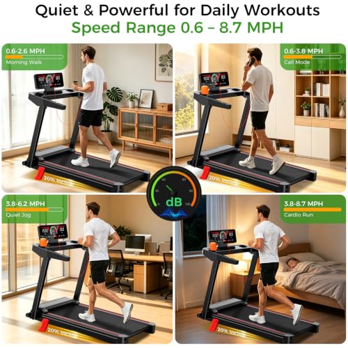 Foldable Walking Pad Treadmill with Handle Bar, Quiet 3.0HP Compact Home Exercise Machine