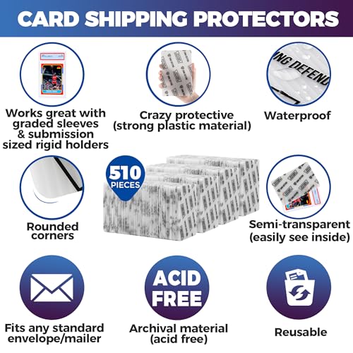 510-Pack Trading Card Shipping Sleeves - Clear 4x6 Semi-Rigid Card Holders for Graded Card Mailing - Variation of THIS listing 510