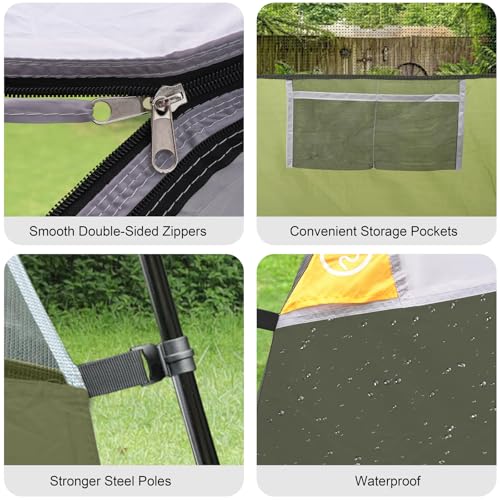 CAMPROS CP Waterproof 4-6 Person Dome Tent - Olive, Easy Setup, Windproof Camping Shelter