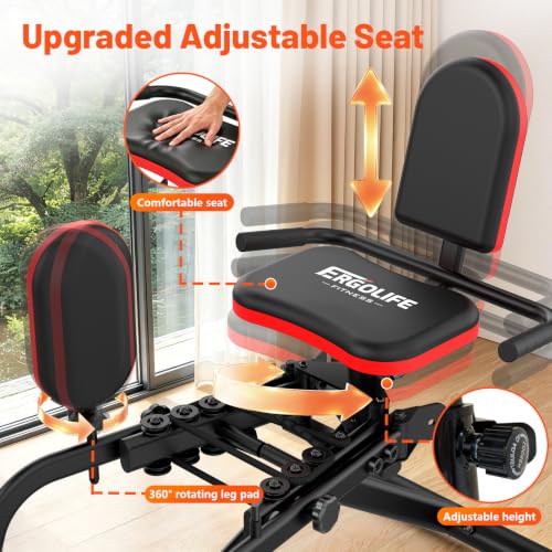 ERGOLIFE 2-in-1 Hip Abductor Adductor Machine Black Red for Thigh & Hip Workout