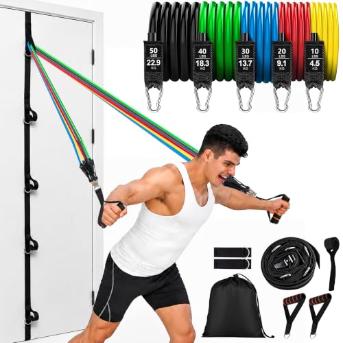 Full Body Resistance Bands Set with Handles, Door Anchor & Accessories for Home Workout