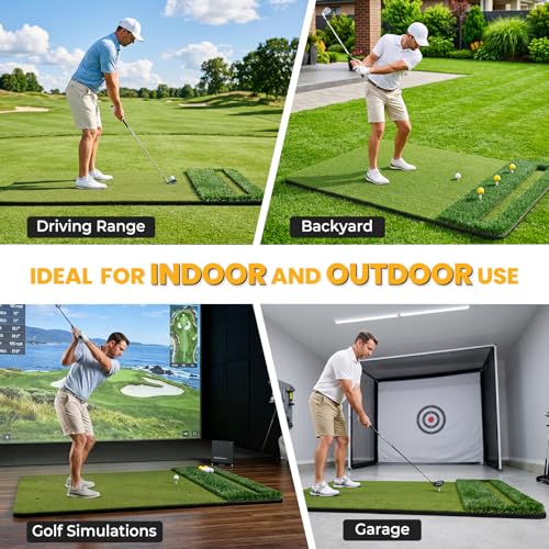 Golf Hitting Practice Mat 45MM Dual Turf with Ball Tray 5x4FT - 9 Holes