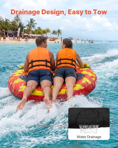 VEVOR 1-2 Riders Inflatable Towable Tube for Boating - Round Red, 340 lbs Capacity