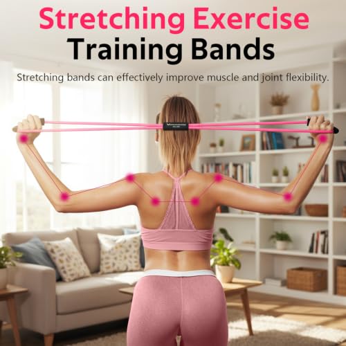 Pink Resistance Bands Set with Handles - Figure 8 Fitness Bands, 5pcs
