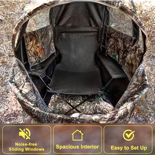 WTVIDAS Camo Hunting Blind with Chair - 1-Person Ground Concealment Tent, Model Camo1