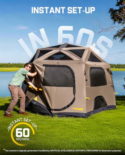 FanttikOutdoor Alpha C6 Pro 6-Person Instant Pop Up Camping Tent with Ventilation & Weatherproof Design