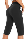 baleaf Capri Leggings for Women High Waisted Capri Pants with Pockets Knee Length Yoga Workout Casual Exercise Black L