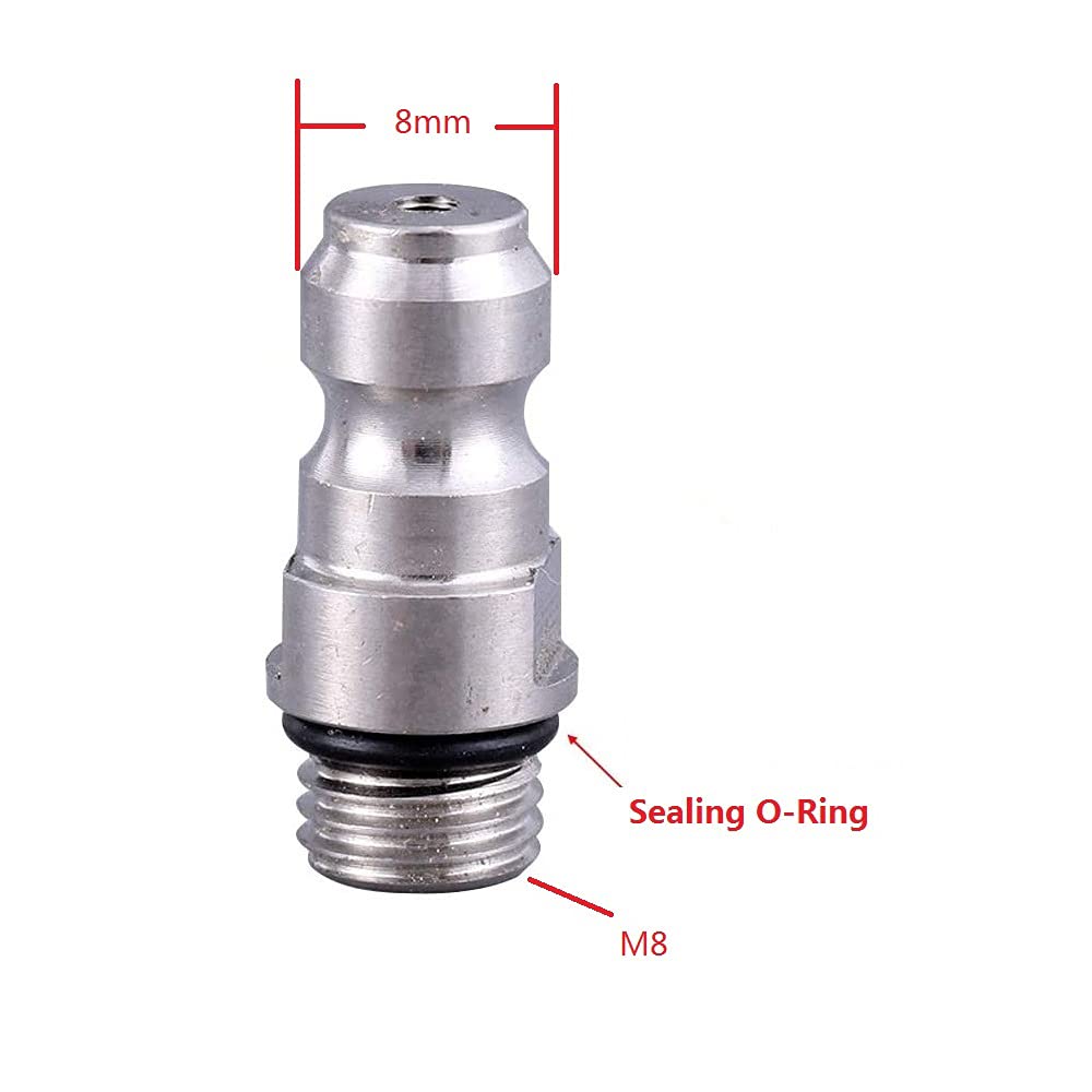 Flylock Universal 8mm M8x1 Male Thread Stainless Steel Quick-Disconnect Plug Adapter PCP Paintball Charging Fittings with Sealing O-Ring