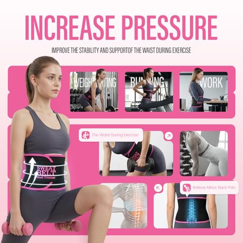 Pink Waist Trainer for Women S - Sweat Waist Trimmer Belt & Stomach Wrap, Fitness & Weight Loss